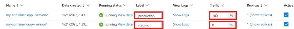 Revision assigned with labels as staging and production