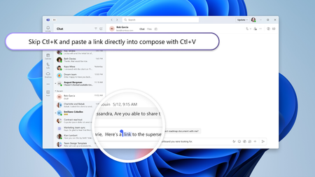 Demonstration of adding a link to text in chat simply by selecting the text and pasting the URL.