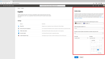 Collect data page when submitting feedback on Microsoft 365 Copilot.