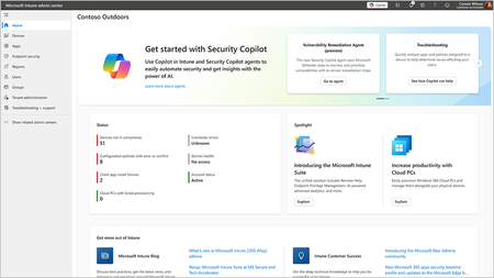Screenshot: The Vulnerability Remediation Agent in Microsoft Intune admin center.