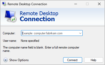 Screenshot of Remote Desktop Connection options