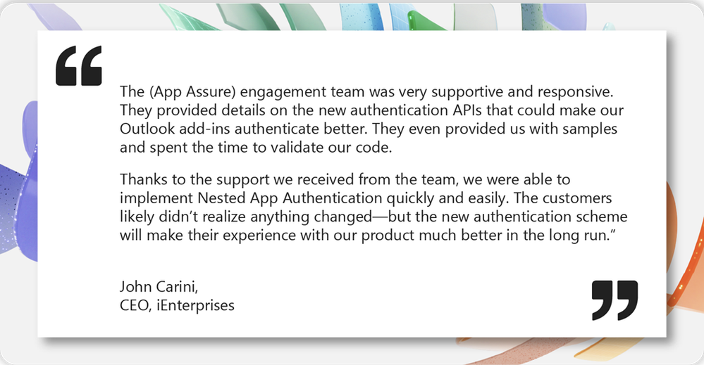A callout quote from the iEnterprises CEO discussing his team's work with App  Assure