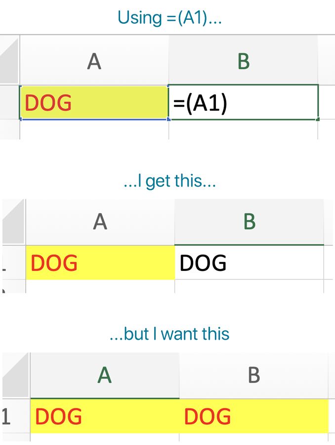 Formula to Copy Cell Content with Formatting | Microsoft Community Hub