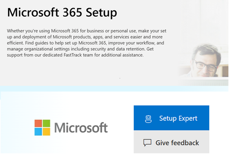 Cropped image of Setup site home page showing the blue blade access to Setup Expert