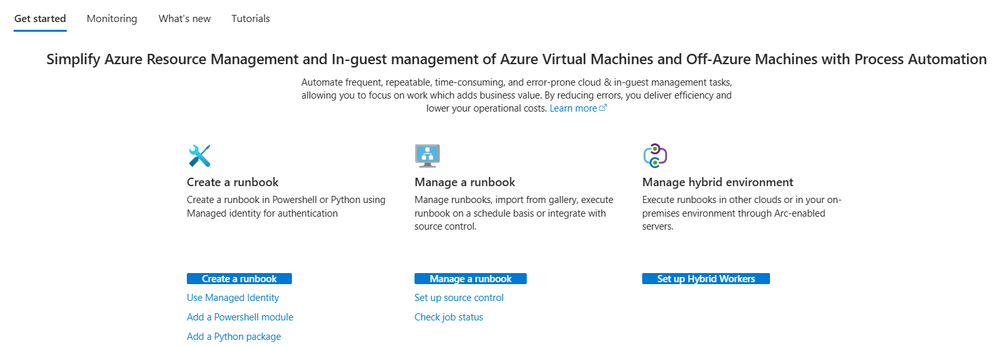 Azure Automation page
