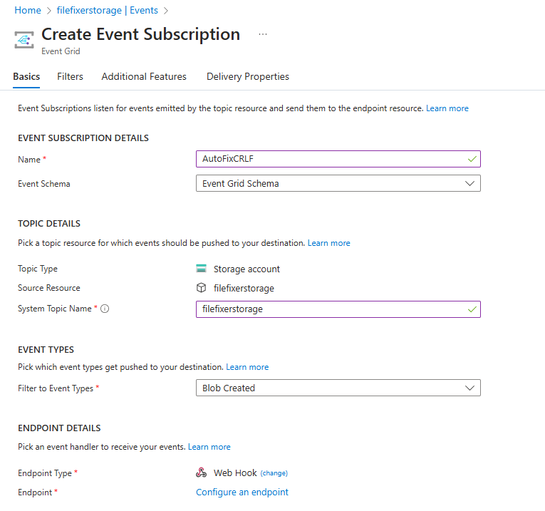 Event configuration