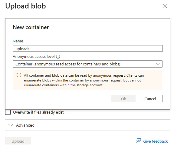 Create a new blob container