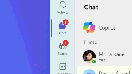 A Windows desktop screen showing several of the features of the new chat and channels experience. A cursor moves and selects different organization options, showing how users can customize the Teams chat and channels window.