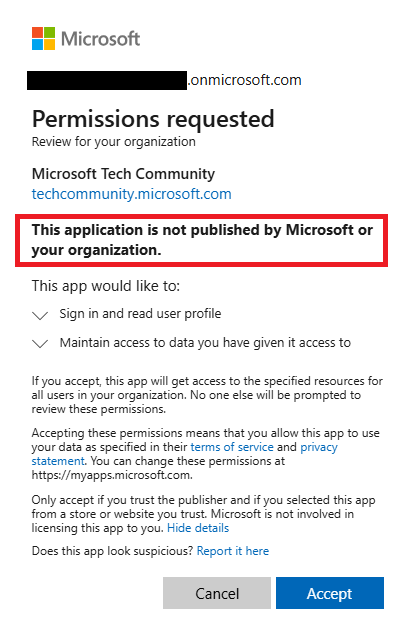 Microsoft Tech Community application is not published by Microsoft ...