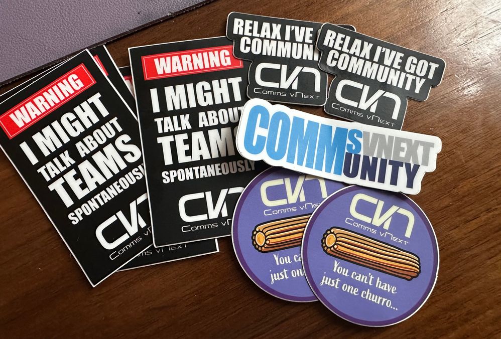An assortment of stickers from Comms vNext