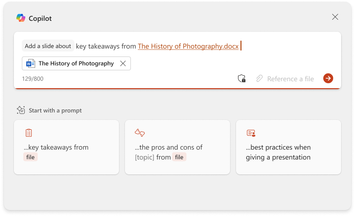 The Copilot chat in Microsoft PowerPoint asking to 