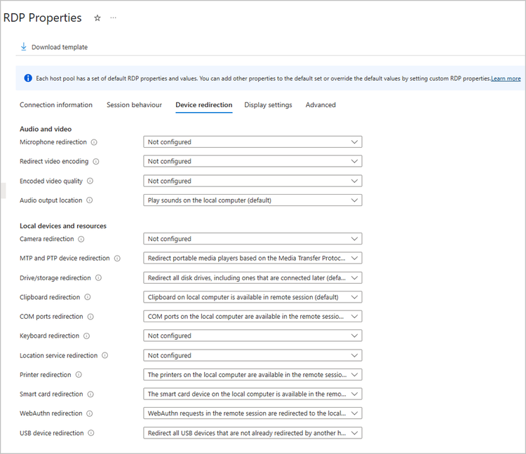 Host pool redirection defaults changing in Azure Virtual Desktop