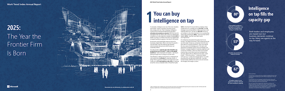 Image capture of pages of the Work Trend Index Report, 2025: The Year the Frontier Firm is Born