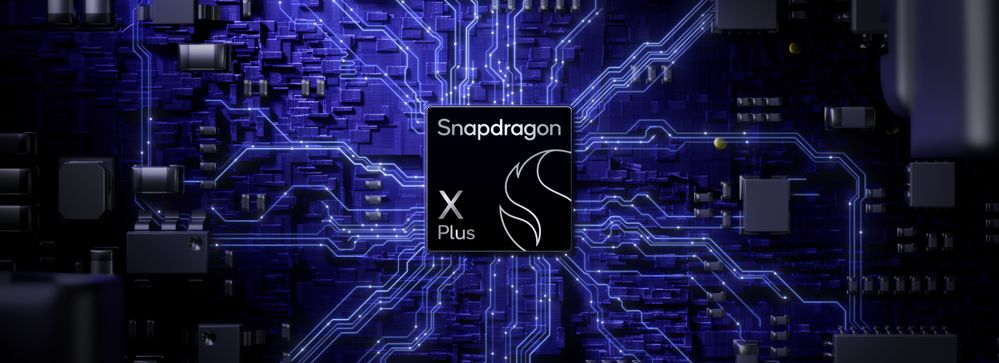 Stylized image of the Snapdragon X Plus 8-core processor badge