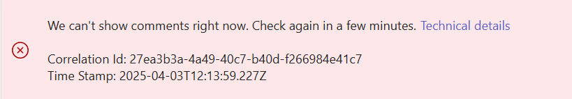 Planner - We can't show comments right now | Microsoft Community Hub