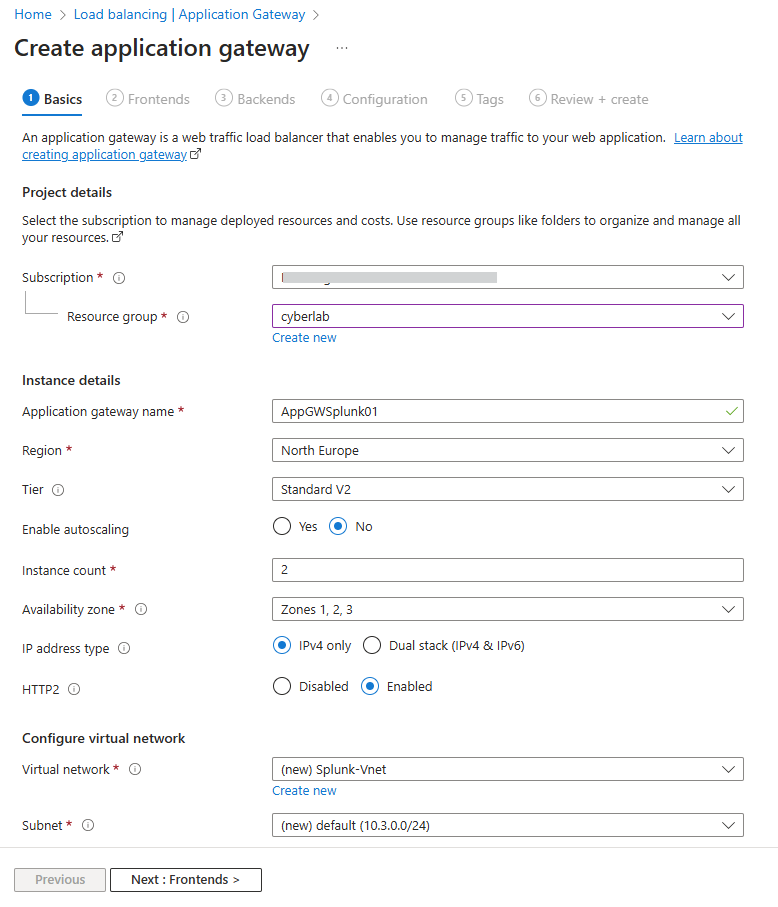 Create Application gateway