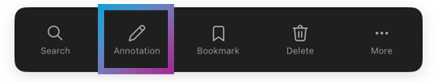 Screenshot showing the Annotation button's position just after search and before bookmark