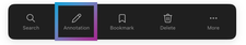 Screenshot showing the Annotation button's position just after search and before bookmark