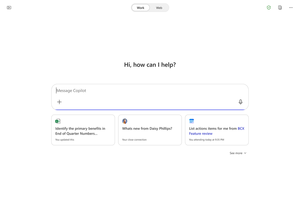 Copilot Chat prompt box with an microphone in the bottom right of the box.