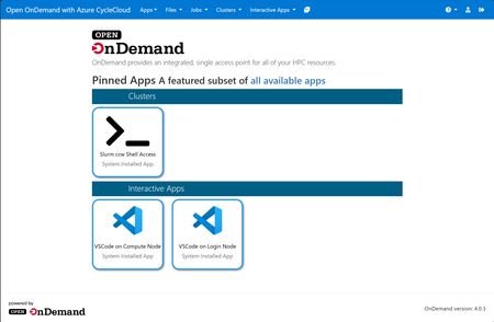 Screenshot of the Open OnDemand with CycleCloud dashboard page