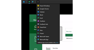 Screenshot of the Remote App Launcher dropdown menu from the toolbar in Windows App on web.