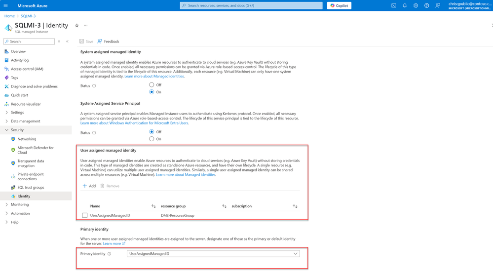 User assigned - associated Managed Identity