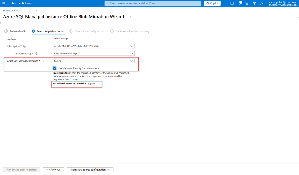 Configure migration to use associate Managed identity
