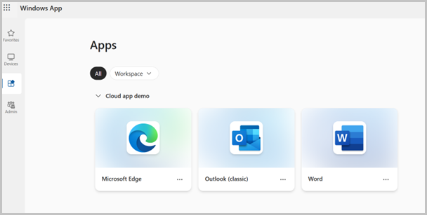 Screenshot - Windows App with Microsoft Edge, Microsoft Outlook, and Microsoft Word available as streamed apps
