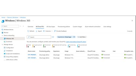 Cloud PCs provisioned in shared mode for Windows 365 Cloud Apps in Microsoft Intune