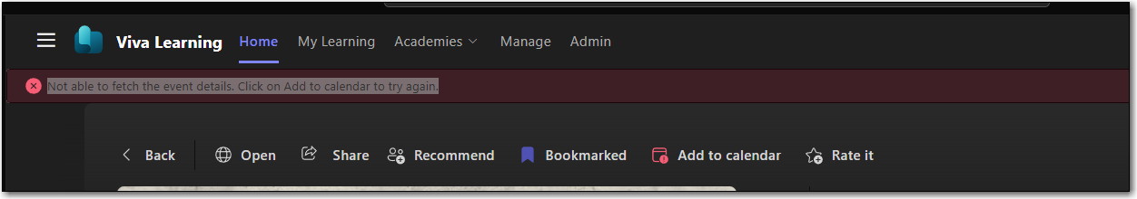 Teams - Viva Learning - Add to Calendar Error | Microsoft Community Hub