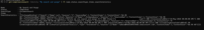 Shows the output of the cmdlet. Shown is select items returned from the 
