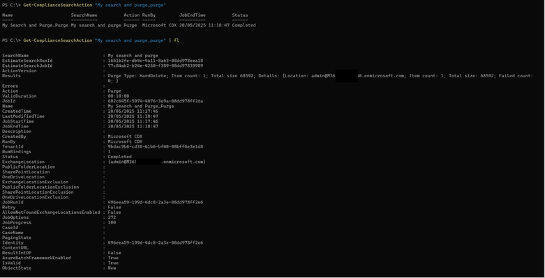 Shows the output of the cmdlet. It is showing details on the 