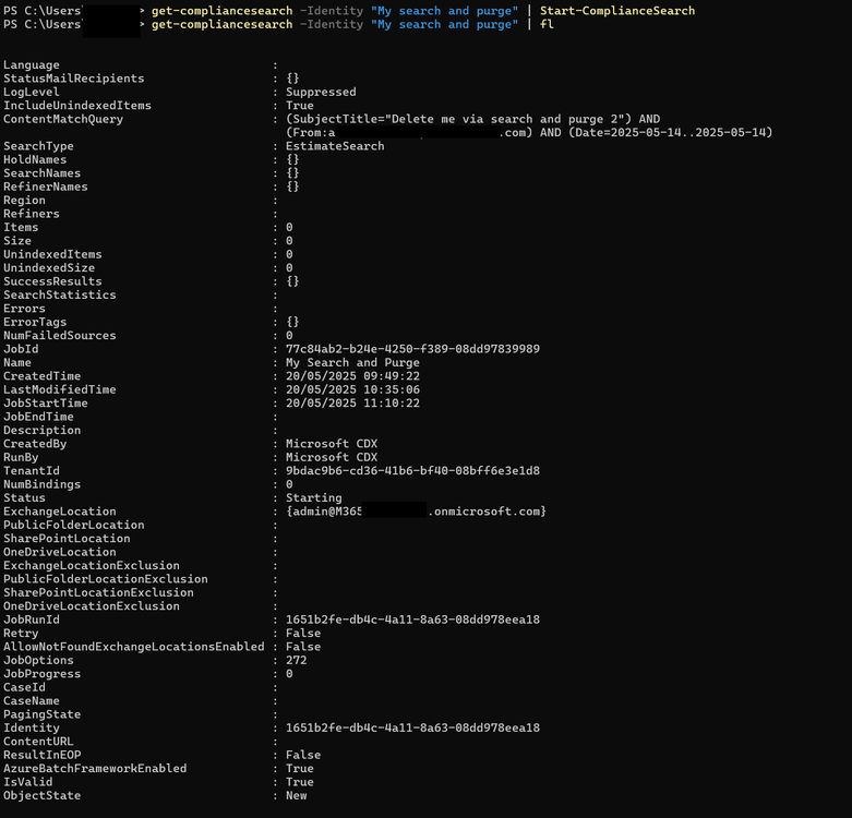 Shows the output of the cmdlets. It shows details on the 
