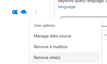 Showing the user options menu when working with a data source. Available for selection are 