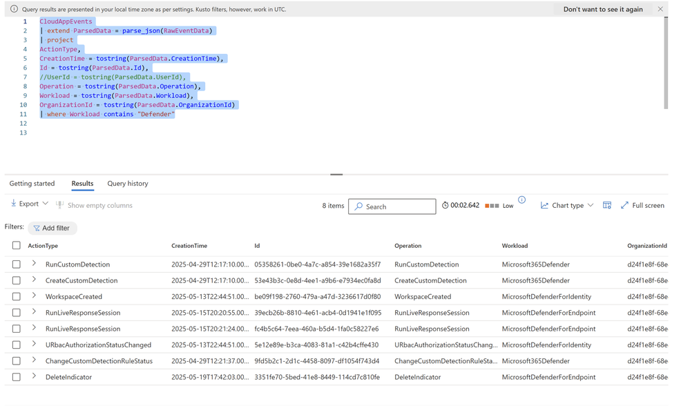 Image 10: Query of Defender activities