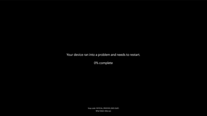 A black screen with a Windows stop code and a short message to the user that Windows is restarting imminently.