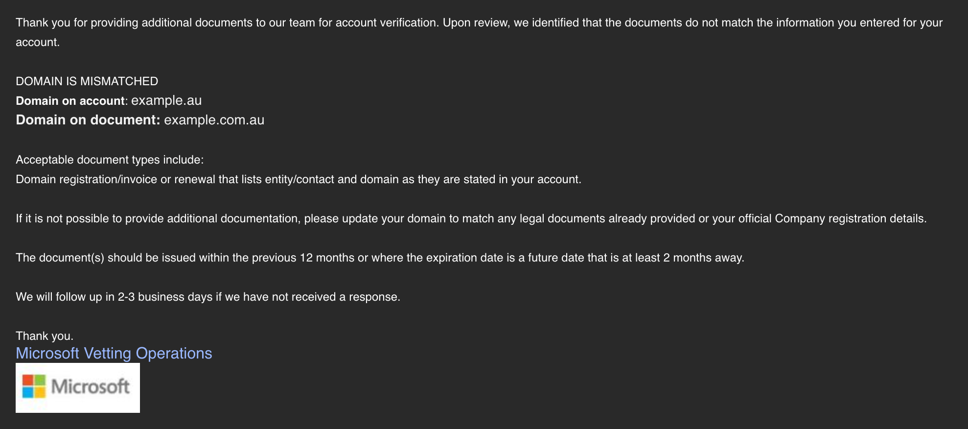 'DOMAIN IS MISMATCHED' on Employment verification but the domain was ...