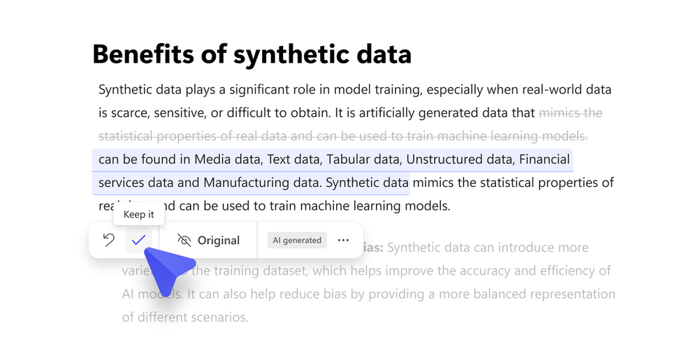 An image of a Copilot Page with highlighted text and a cursor near the “Keep it’ button