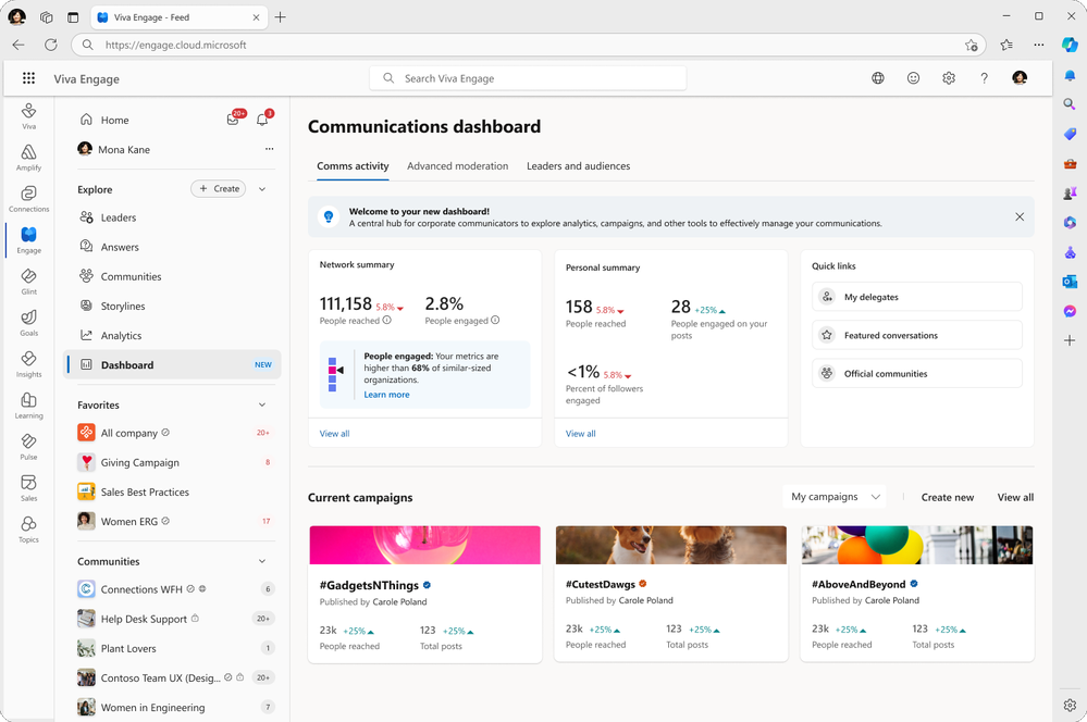 The new Viva Engage Communication Dashboard