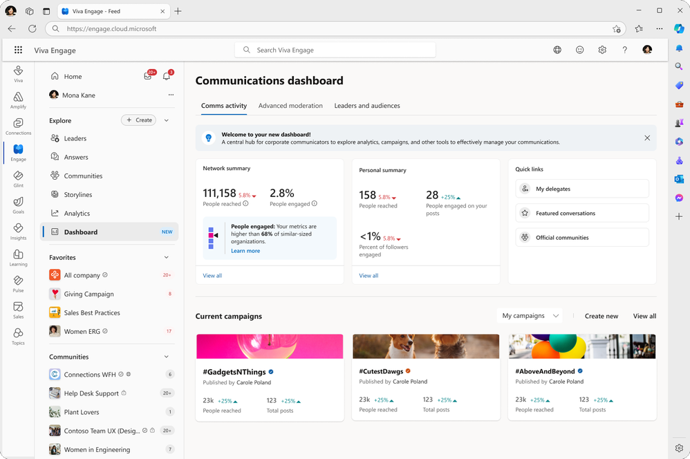 The new Viva Engage Communication Dashboard