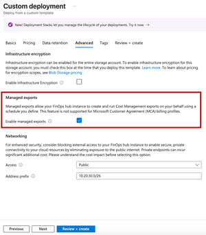 Screenshot of the new option to enable managed exports support in FinOps hubs.