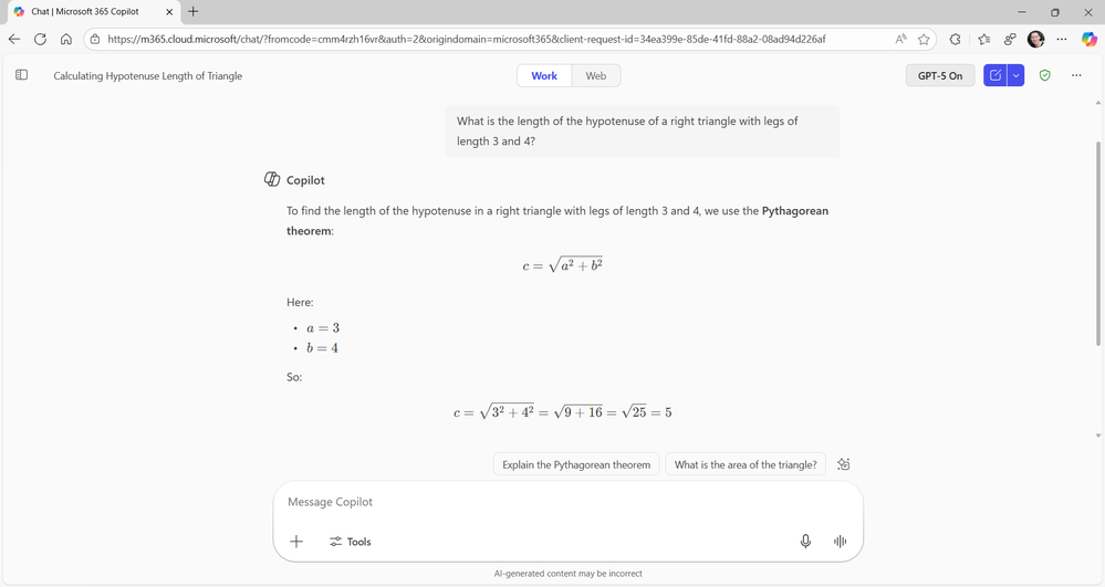 Microsoft 365 Copilot in Edge with a response containing math.