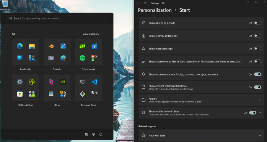 Finally a practical and usable start menu (Dev channel) | Microsoft ...