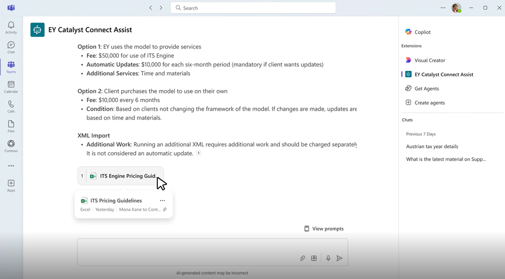 A screenshot of an EY agent in Copilot Studio