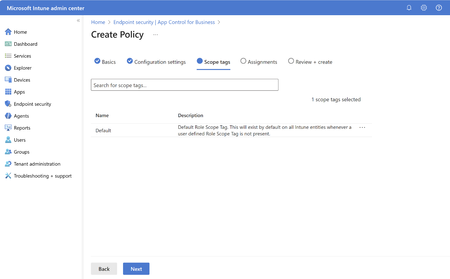 Screenshot of App Control for Business UX wizard capability