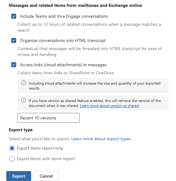 Continuation of the direct export from a search wizard showing the 