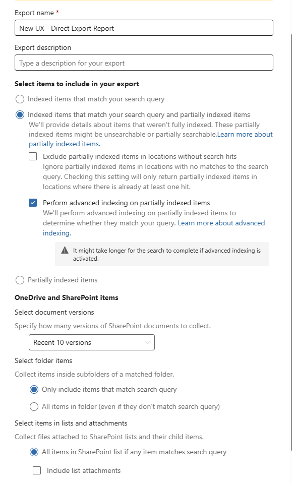 Screenshot of the direct export from a search wizard. It shows the 