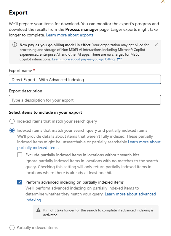 Screenshot of the direct export from a search wizard. It shows the 