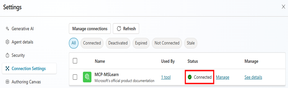 Copilot Studio: Connection Settings in Agent’s Settings