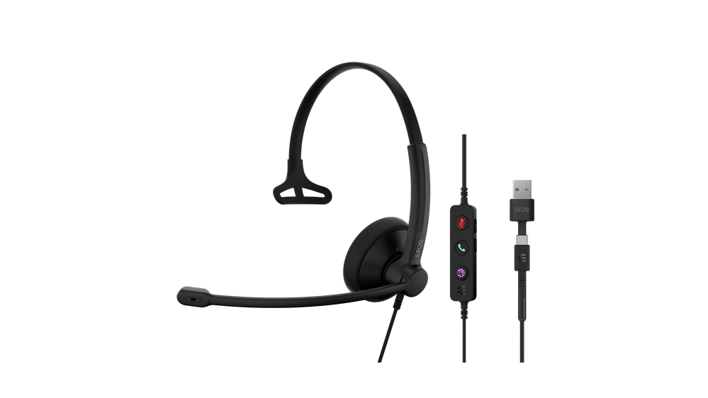 The EPOS IMPACT 100 MS Stereo USB-C+A stereo corded headset with volume control and USB connectivity